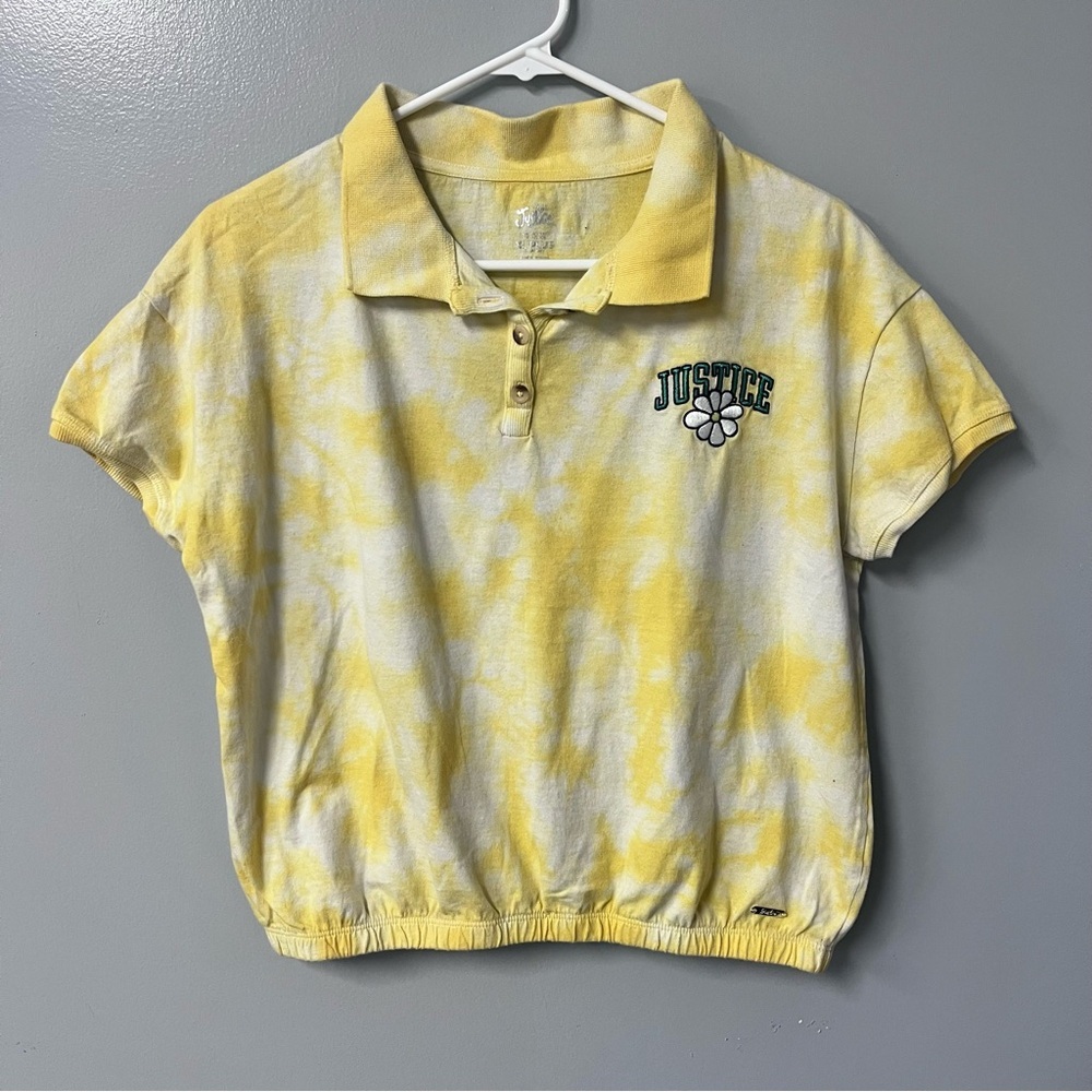 Justice Girls Size xl plus‎ yellow tie dye cinch bottom polo summer embroidered